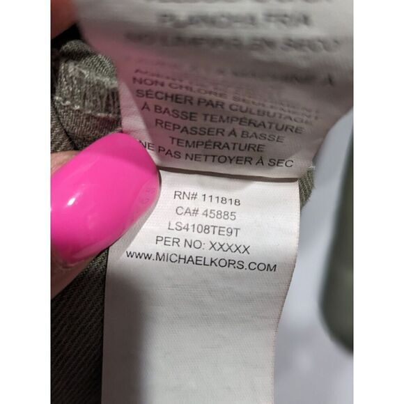 New! Michael Kors Army Green Denim Gold Button Front Longline Jacket, 2X - Picture 8 of 11